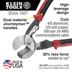 Klein Tools J63225N Journeyman High Leverage Cable Cutter with Stripping