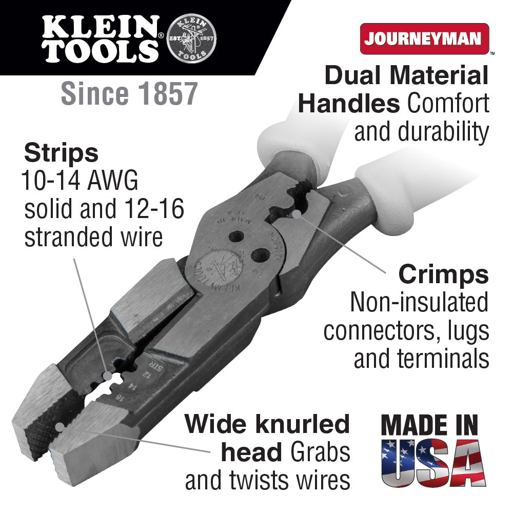 Klein J215-8CR Hybrid Pliers with Crimper and Wire Stripper