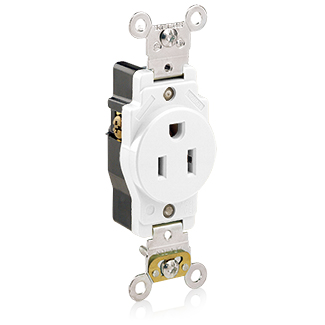 Leviton 5261-W SM Self-Ground Receptacle 15 Amp 125 Volt NEMA 5-15R