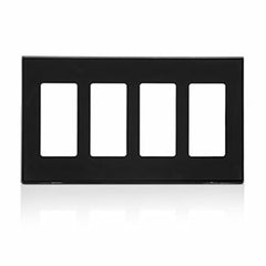 Leviton 80312-SE 4-Gang Decora Plus Wallplate Screwless Snap-On Mount Black