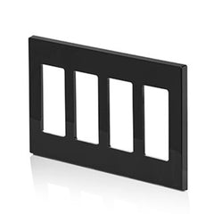 Leviton 80312-SE 4-Gang Decora Plus Wallplate Screwless Snap-On Mount Black