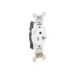 Leviton 5361-W 20 Amp, 125 Volt, NEMA 5-20R, 2P, 3W, Industrial Series Heavy Duty Specification Grade, Single Receptacle, Straight Blade, Self Grounding, Back & Side Wired