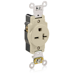 Leviton 5461-I 20 Amp 250 Volt NEMA 6-20R 2-Pole 3 Wire Heavy Duty Specification Grade Single Ivory Receptacle