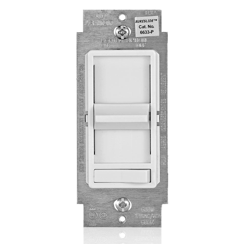 Leviton 6633-PLW 3-Way Slide Dimmer 600W 120 Volt AC 60Hz