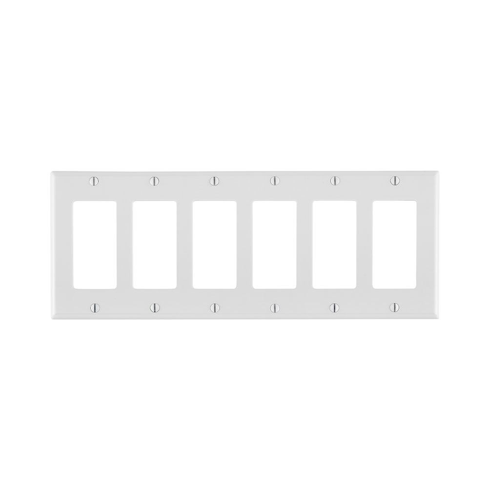 Leviton 80436-W 6-Gang Smooth White Thermoset Wallplate Standard Size