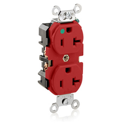 Leviton 8300-R Extra Heavy-Duty Hospital Grade Duplex Receptacle, Straight Blade, Self Grounding - Red