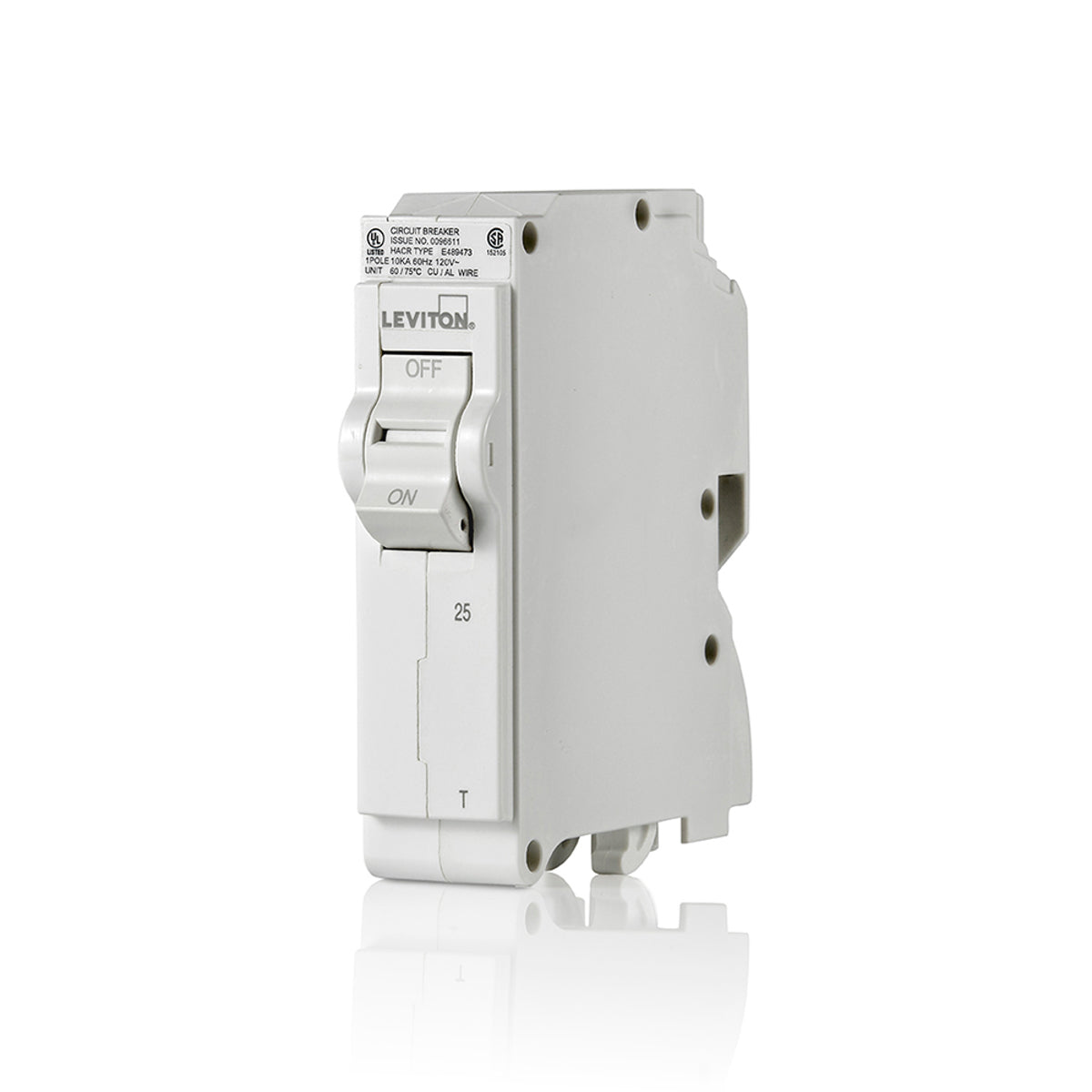 Leviton LB125-T TM Branch Circuit Breaker Standard 1-Pole 25A 120V 10KA Interrupt Rating