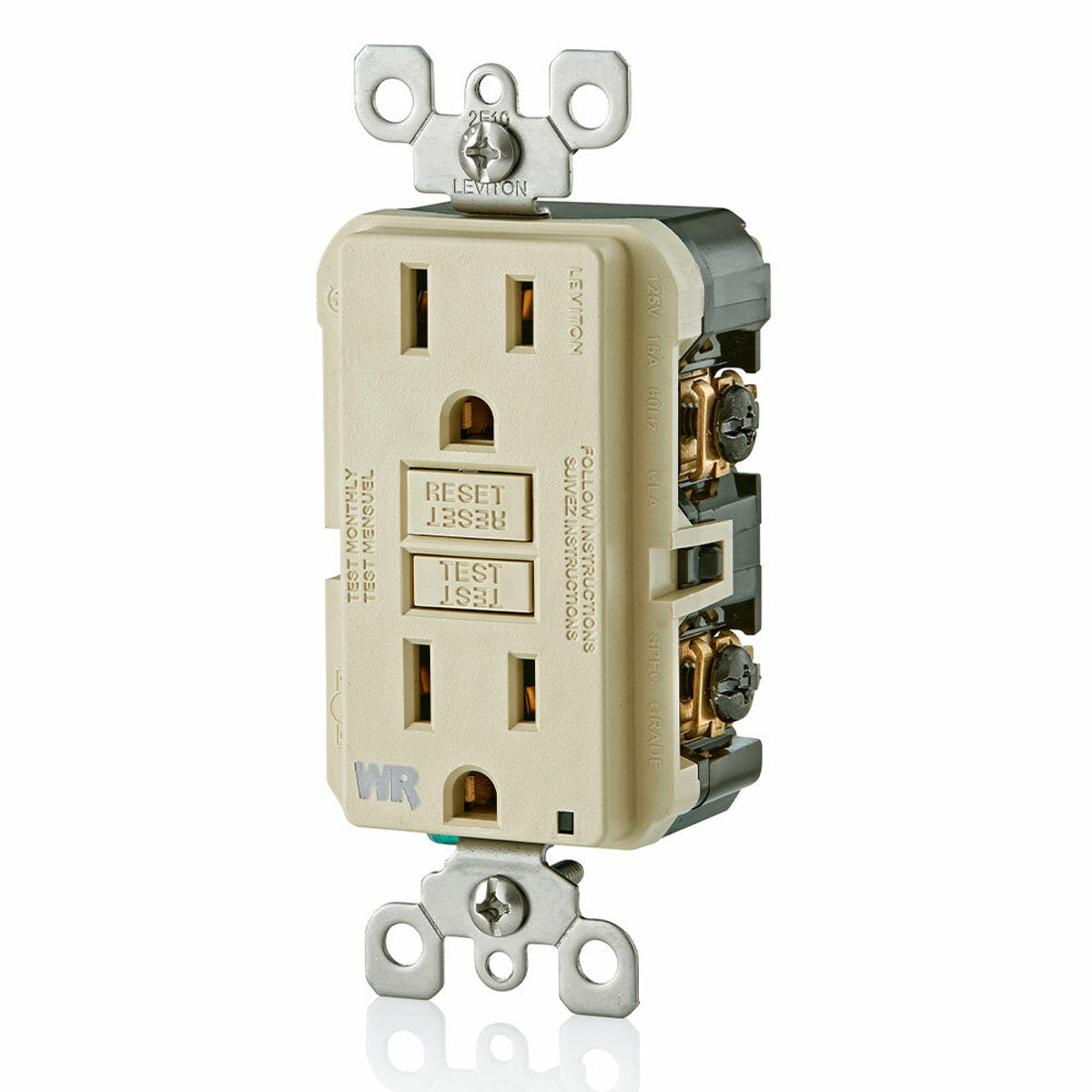 Leviton GFWR1-I 15 Amp 125 Volt Receptacle/Outlet 20 Amp Feed-Through Self-test SmartlockPro Slim Weather-Resistant GFCI