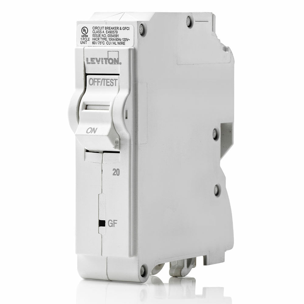 Leviton LB120-GF Branch Circuit Breaker, GFCI 1-Pole 20A 120V 10KA Interrupt Rating