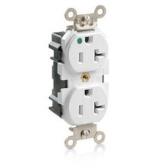 Leviton M8300-W Duplex Extra Heavy Duty Wide Body Straight Blade Receptacle 125 VAC 20 A