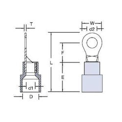 ABB 14RB-8 Thomas & Betts 18 to 14 AWG #8 Stud Blue Electrotinned Copper Vinyl Insulated Ring Terminal