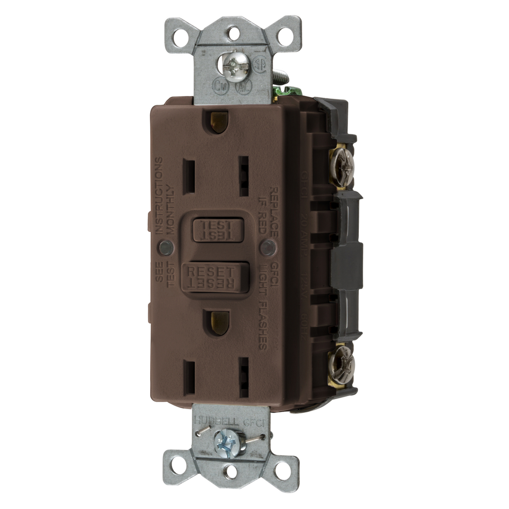 Hubbell GFRST15 15 Amp 125 Volt NEMA 5-15R Brown Commercial Standard GFCI Receptacle