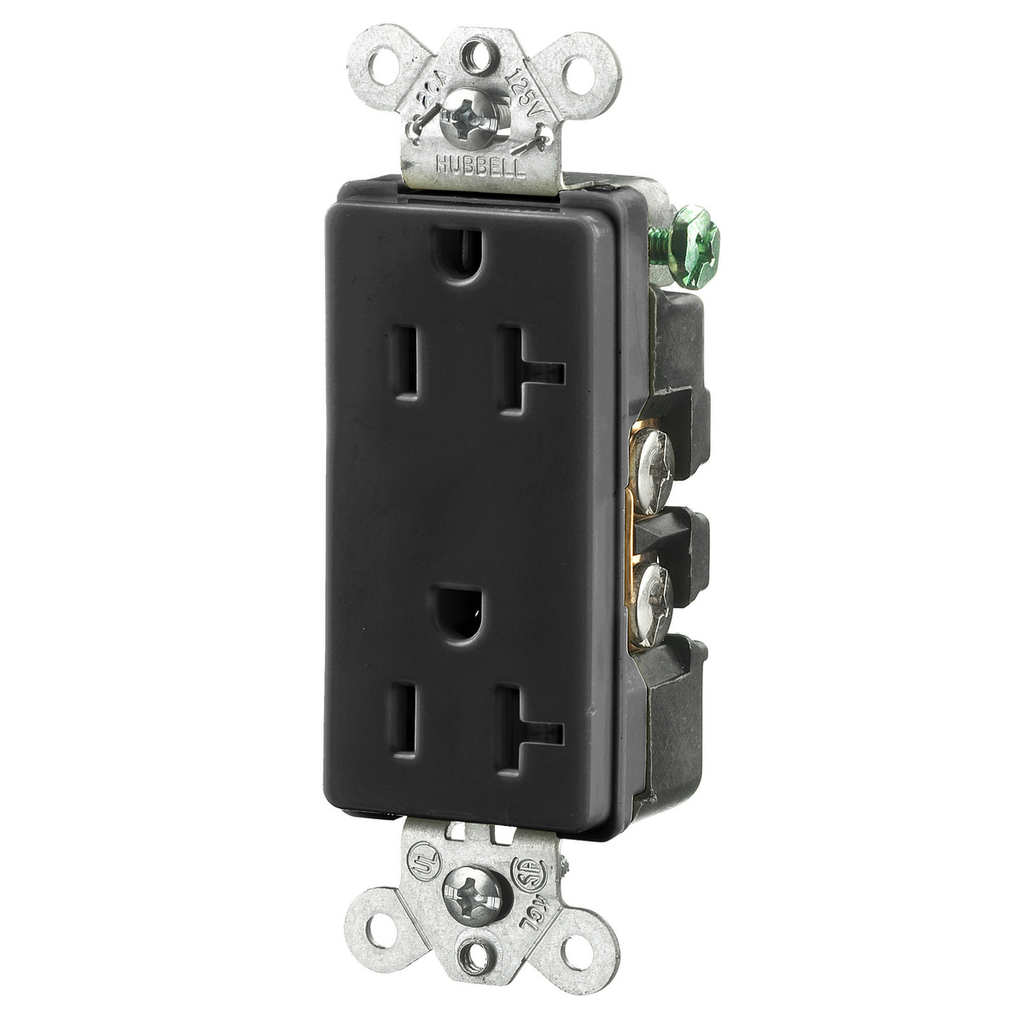 Hubbell HBL2162BK 20 Amp 125 Volt 2-Pole 3-Wire NEMA 5-20R Black Decorator Straight Blade Receptacle