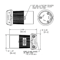 Hubbell HBL2643 30 Amp 480 Volt 2-Pole 3-Wire NEMA L8-30R Black and White Locking Connector Body