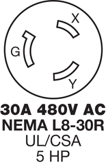 Hubbell HBL2643 30 Amp 480 Volt 2-Pole 3-Wire NEMA L8-30R Black and White Locking Connector Body