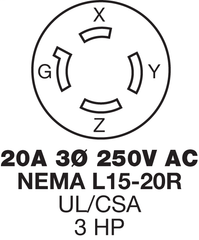 Hubbell HBL27W75 20 Amp 250 Volt 3-Pole 4-Wire NEMA L15-20R Yellow Locking Connector