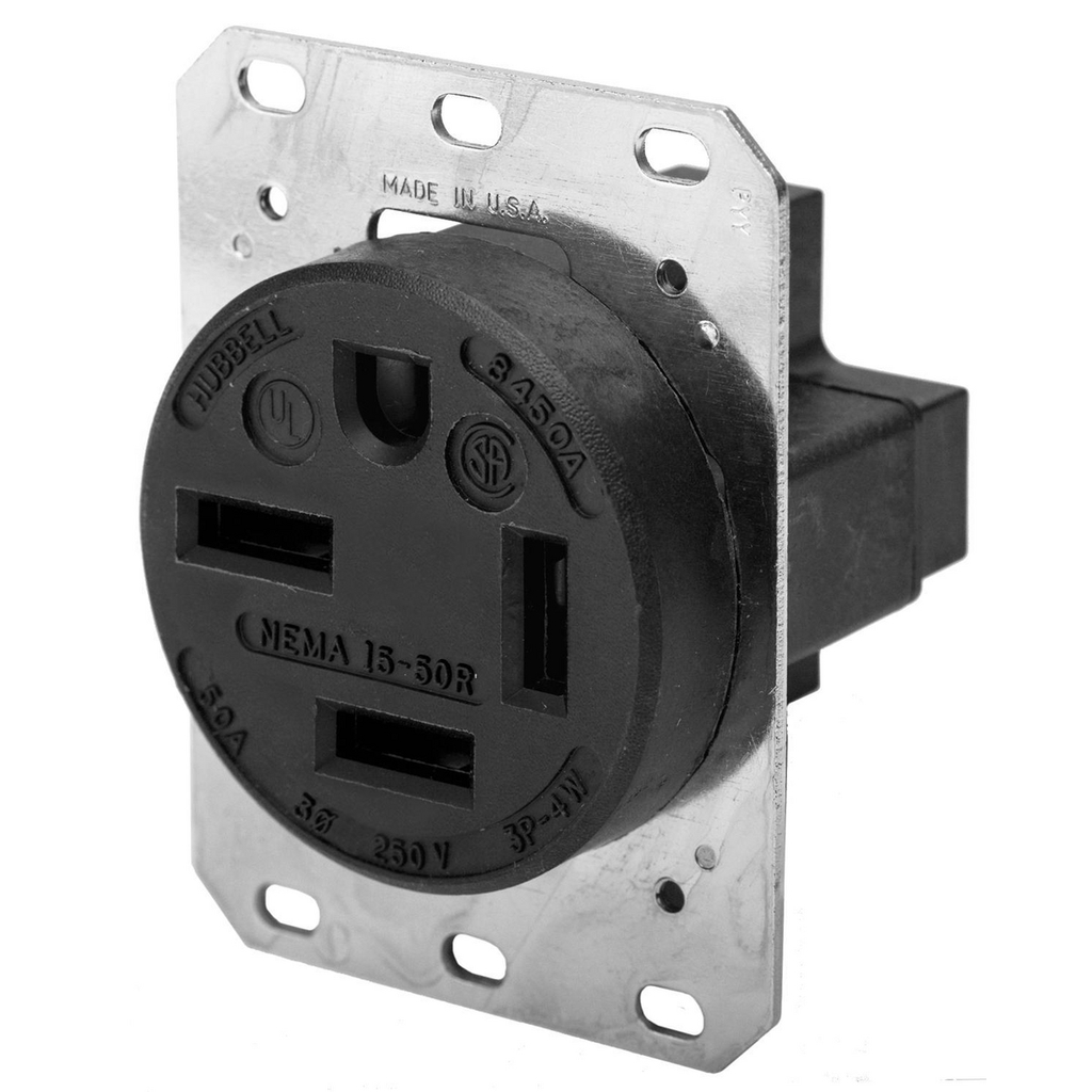 Hubbell HBL8450A 50 Amp 250 Volt 3-Pole 4-Wire NEMA 15-50R Black Single Straight Blade Receptacle