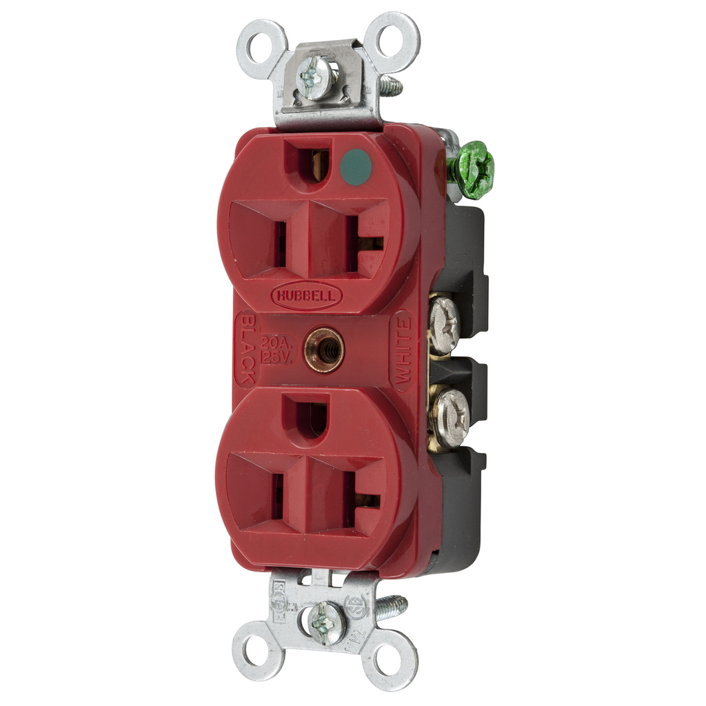 Hubbell Wiring Device-Kellems HBL8300HRED 20 Amp 125 Volt 2-Pole 3-Wire NEMA 5-20R Red Straight Blade Duplex Receptacle