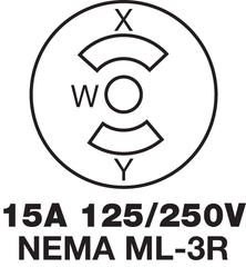 Hubbell HBL7487 15A 125/250V Midget Twist-Lock Black / Stainless Flanged Receptacle