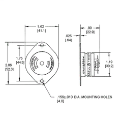 Hubbell HBL7487 15A 125/250V Midget Twist-Lock Black / Stainless Flanged Receptacle