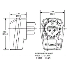 Hubbell HBL8432C 30 Amp 3-Phase 250 VAC 3-Pole 4-Wire NEMA 15-30P Black Nylon Straight Blade Plug