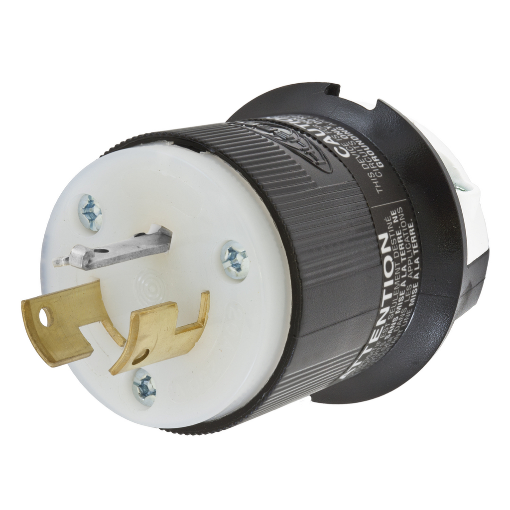 Hubbell HBL9965C 20 Amp 125/250 Volt 3-Pole 3-Wire Black and White Locking Plug