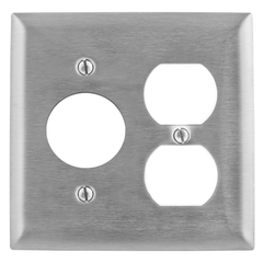 Hubbell SS8720 2-Gang Stainless Steel 1-Duplex 1-Single Receptacle Screw Mount Combination Wallplate