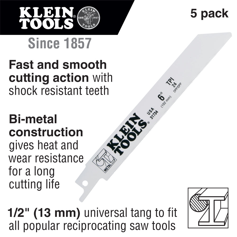 Klein 31739 Reciprocating Saw Blades 18 TPI 8-Inch 5-Pack