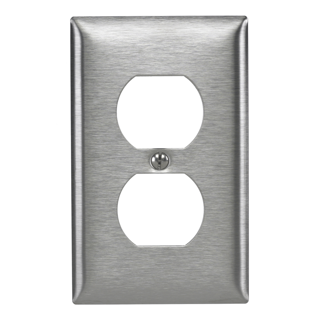 Hubbell SS8L 1-Gang Stainless Steel 1-Duplex Receptacle Strap Mount Wallplate