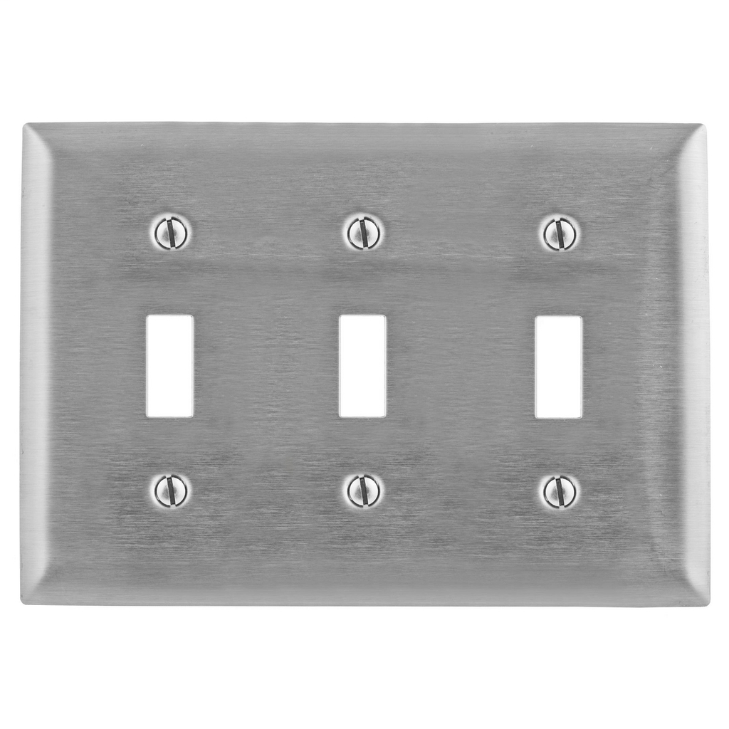 Hubbell SS3L 3-Gang Stainless Steel 3-Toggle Switch Screw Mount Wallplate