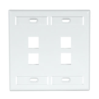 Leviton 42080-4WP Dual Gang QuickPort Wall Plate with ID Windows, 4-Port, White