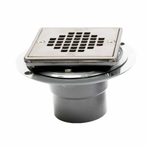 Oatey 42266 130 Series 2 - 3 inch PVC Square Low Profile Shower Drain, Polished Stainless Steel; 12/Carton