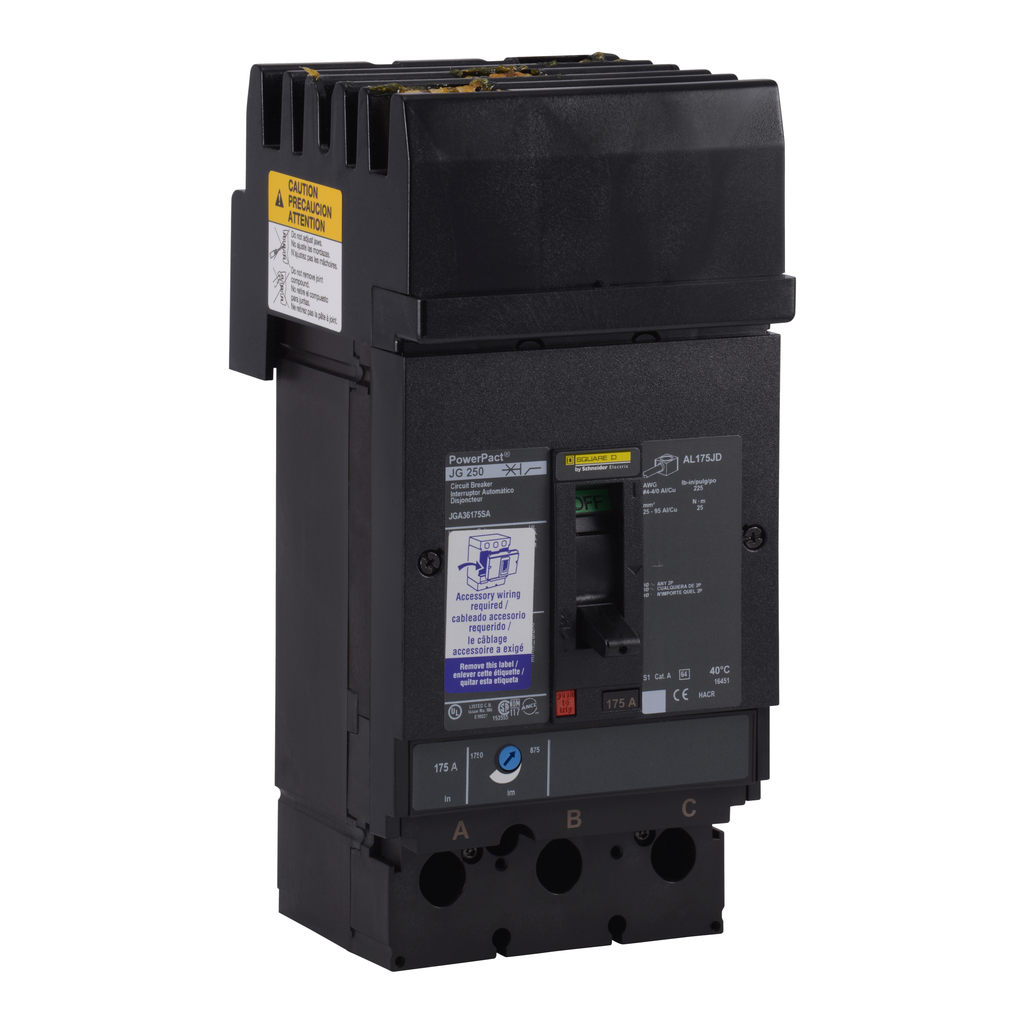 Square D JGA36200SA Circuit Breaker, Pow 200A 3 Pole 600VAC 18kA