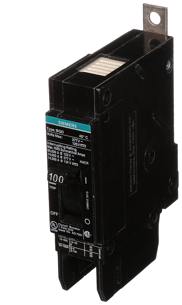 Siemens BQD1100 Molded Case Circuit Breaker 100 Amp 277 VAC 14 kA