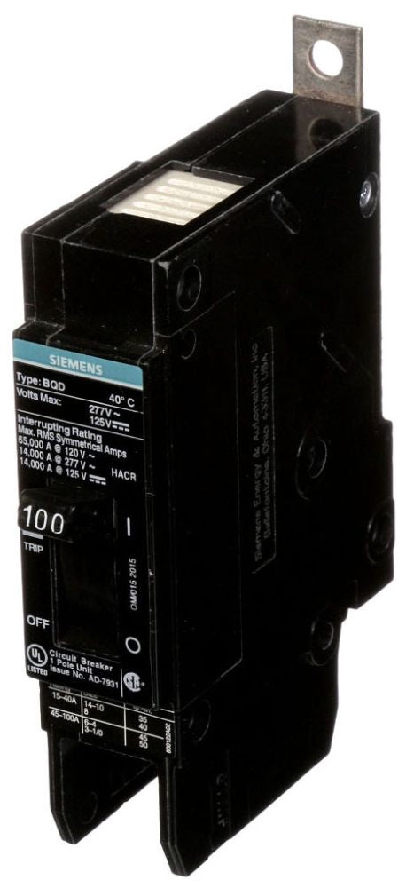 Siemens BQD1100 Molded Case Circuit Breaker 100 Amp 277 VAC 14 kA