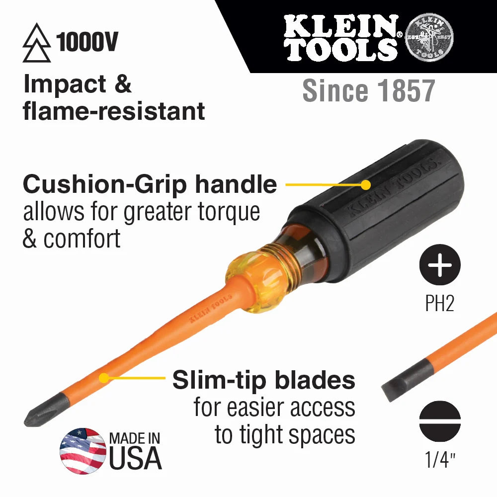 Klein 33732INS Slim-Tip Insulated Screwdriver Set 1000-Volt 2 Piece