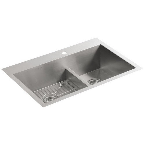 Kohler K-3839-1-NA Kohler Vault Smart Divide Medium Double-Bowl 18 Guage Stainless Steel Top Mount/Undermount Kitchen Sink, 33 inch x 22 inch