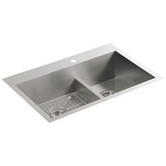 Kohler K-3839-1-NA Kohler Vault Smart Divide Medium Double-Bowl 18 Guage Stainless Steel Top Mount/Undermount Kitchen Sink, 33 inch x 22 inch