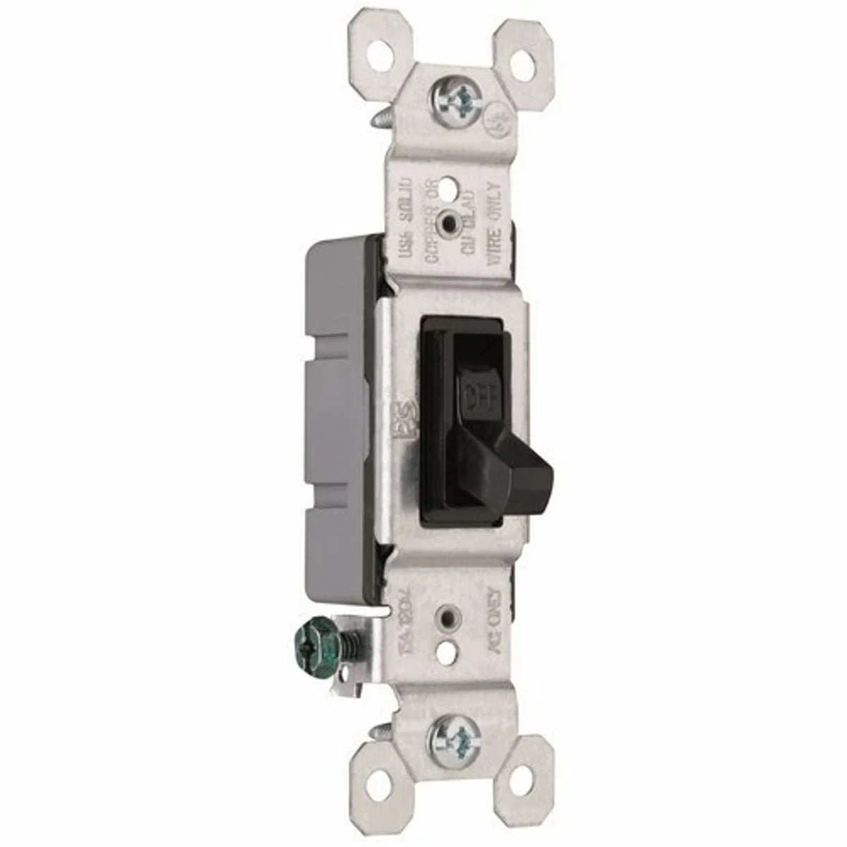 Legrand 660BKG Single Pole Switch, Grounded Terminals, 15 Amps, 120 Volts