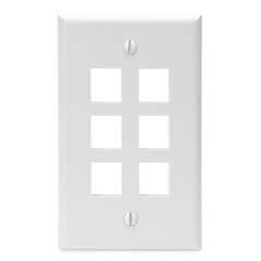 Leviton 41080-6WP Single-Gang QuickPort Wall Plate, 6-Ports, White