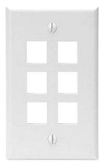 Leviton 41080-6WP Single-Gang QuickPort Wall Plate, 6-Ports, White