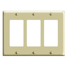 Leviton PJ263-I Decora 3-Gang Midway Size Wallplate, Ivory