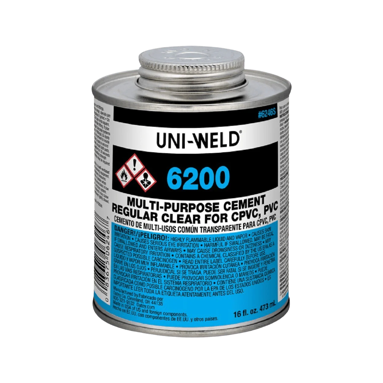 Oatey 6246S Uni-Weld 6200 Multi-Purpose Pipe Cement 16 oz Can Replacement MPN