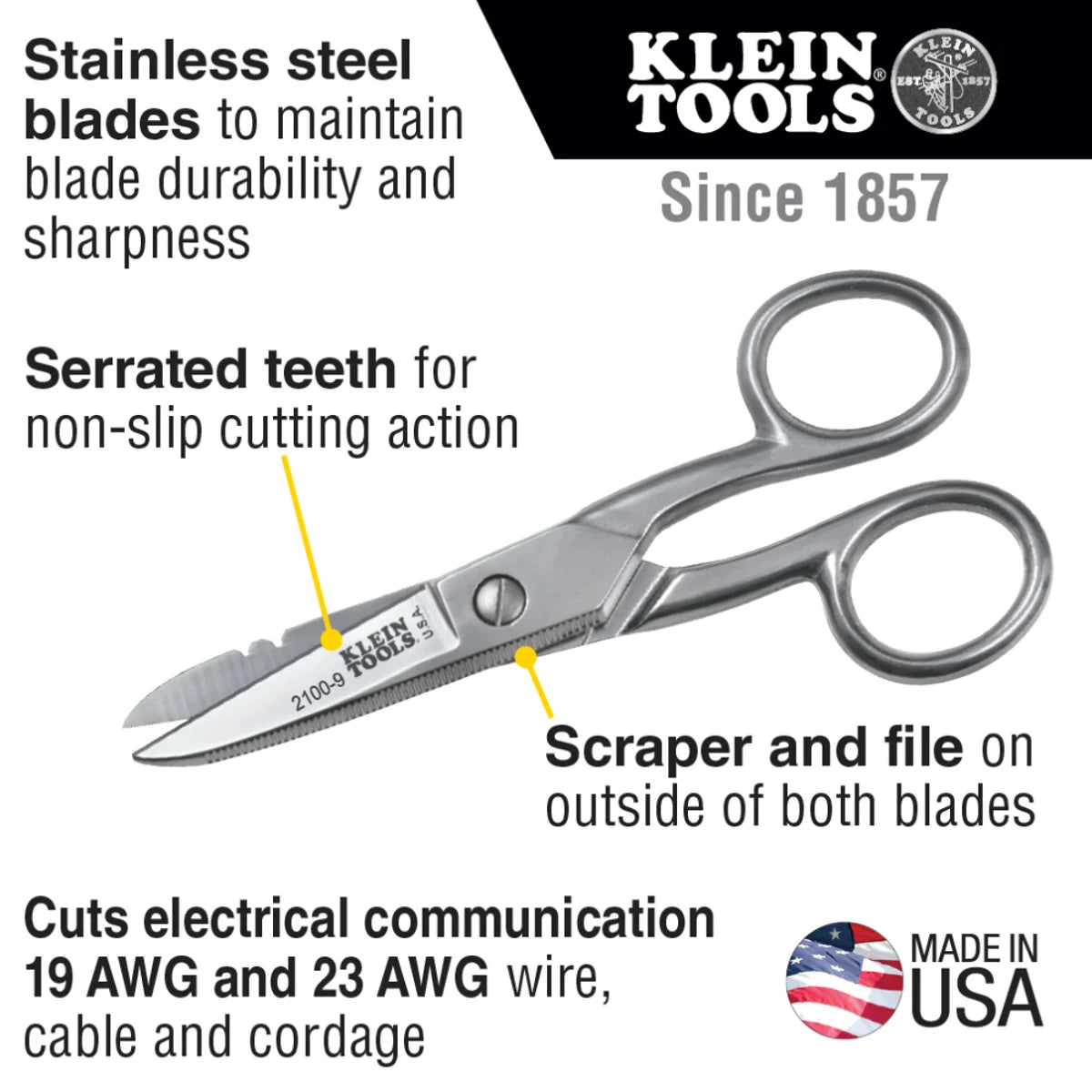 Klein 2100-9 Cable Splicer Snip Stainless Steel