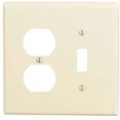 Leviton 80505-I 2-Gang 1-Toggle 1-Duplex Device Combination Wallplate, Midway Size, Ivory