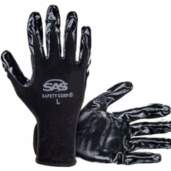 SAS Safety Corporation 640-1909 Pawz Nitrile Coated Palm Safety Gloves, Large, Black, Pair