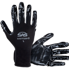 SAS Safety Corporation 640-1909 Pawz Nitrile Coated Palm Safety Gloves, Large, Black, Pair