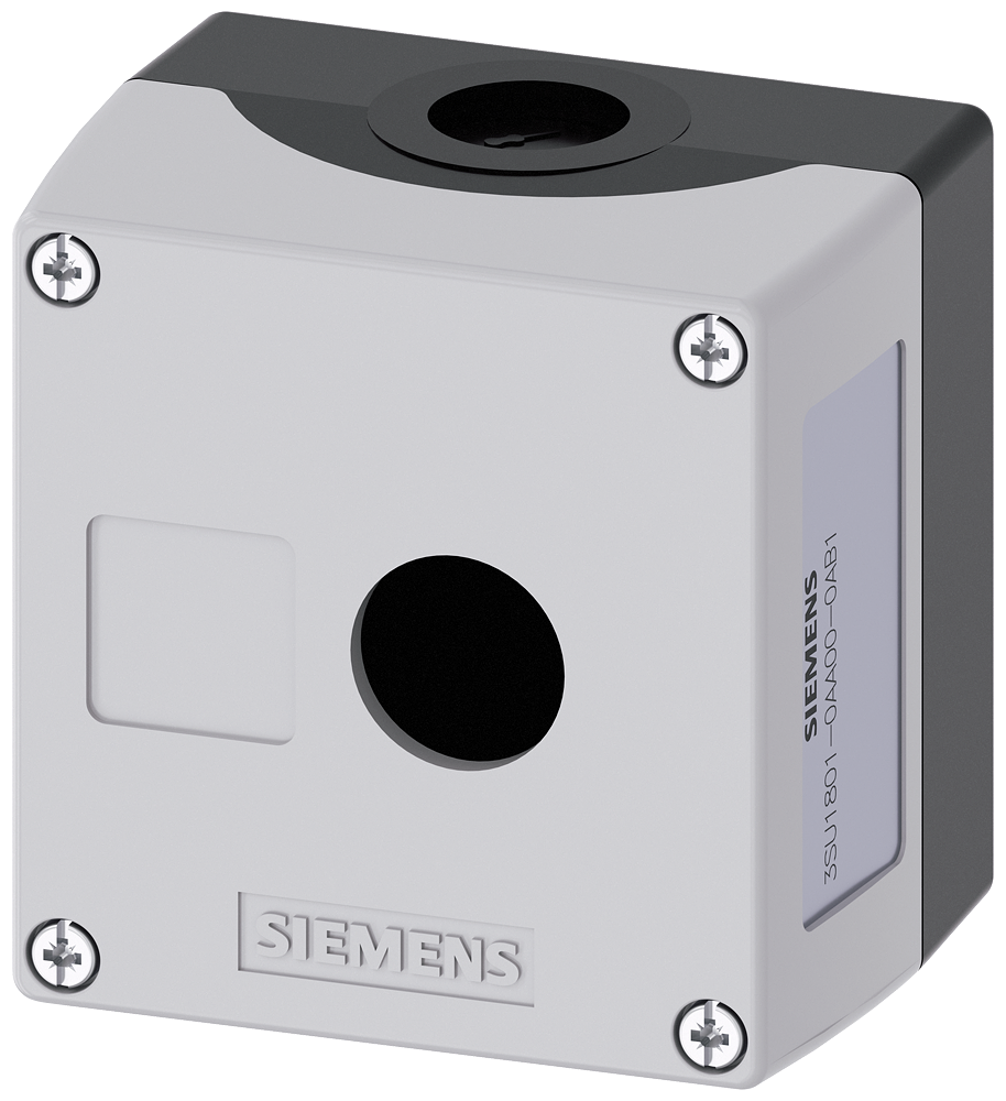 Siemens 3SU18010AA000AB1 1-Hole Pushbutton Enclosure With 1 Control Point, 85 mm W x 64 mm D, NEMA 1/2/3/3R/4/4X/12/13