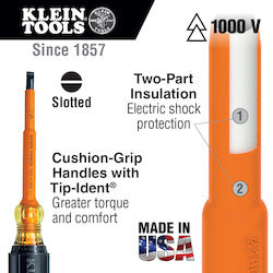 Klein 602-7-INS Insulated Screwdriver, 5/16 Inch Cabinet, 7 Inch