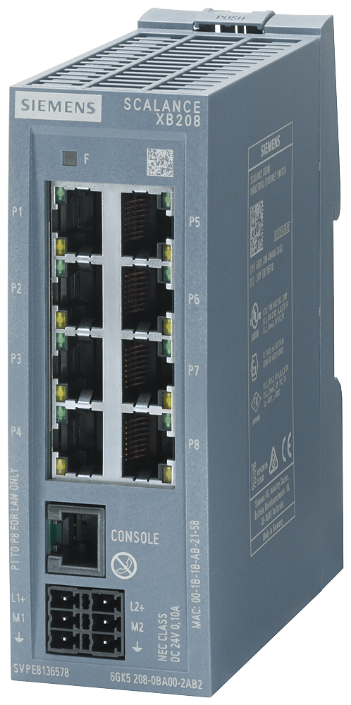 Siemens 6GK52080BA002AB2 SCALANCE XB208 Manageable Industrial Ethernet Switch, Telnet/HTTP/HTTPS/TFTP/FTP Protocol